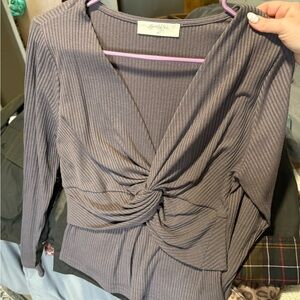 Altar'd State Gray Ribbed Twist Blouse